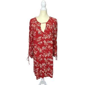 American Eagle Red Floral Boho Gauzy A-Line Dress Women's Size XXL